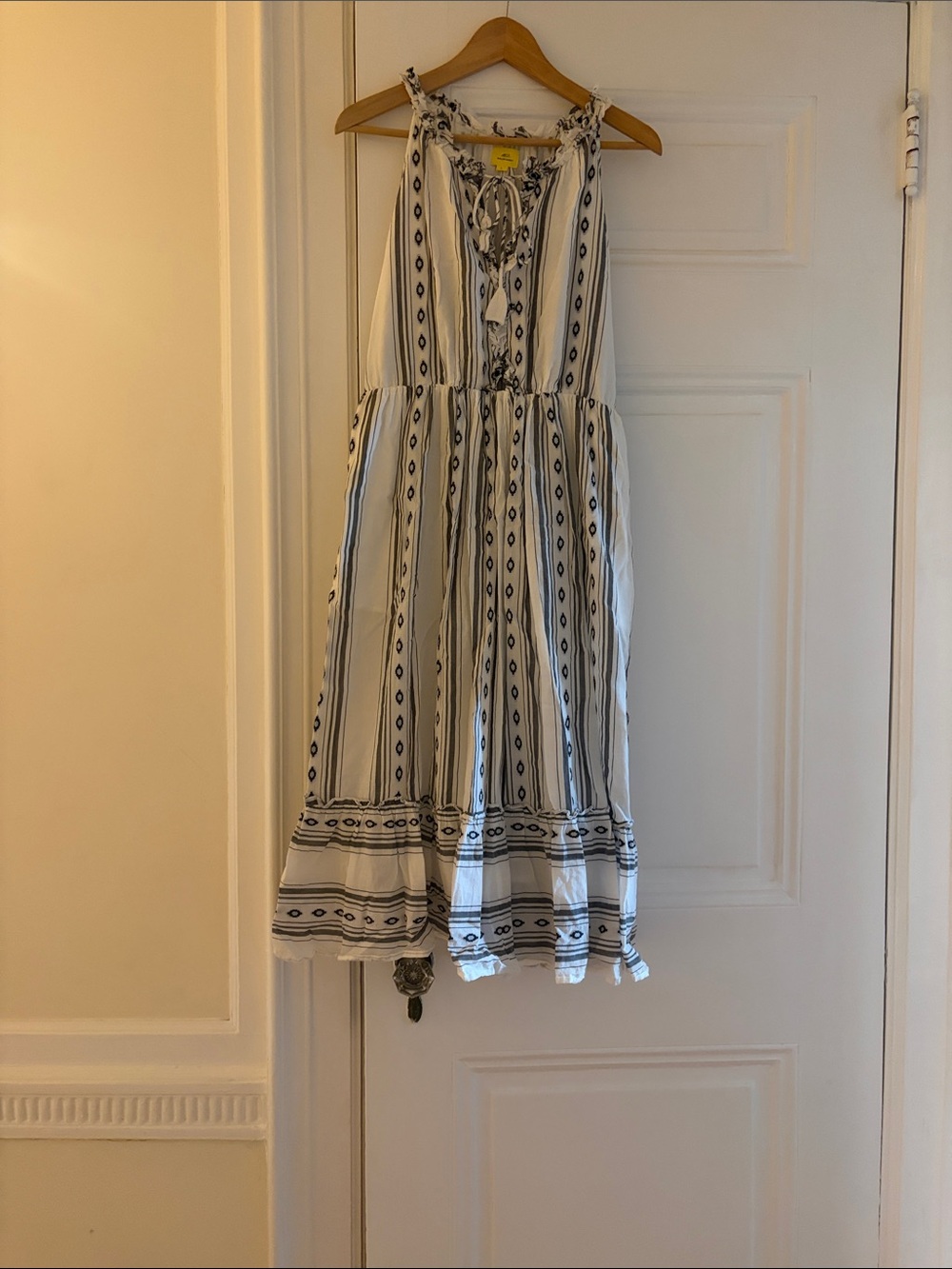 Roller Rabbit White and Gray/Black Striped Midi Dress